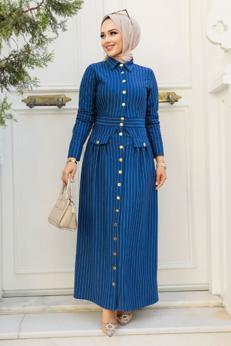 Modest İndigo Blue Maxi Dress 23051IM